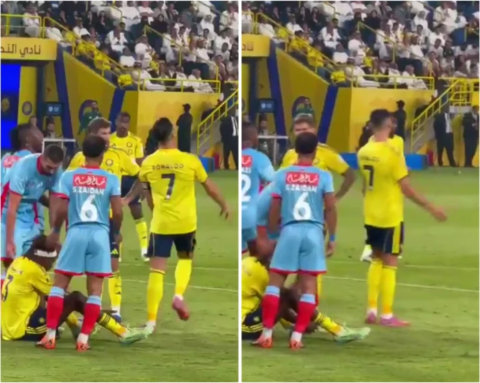 بالفيديو.. "رونالدو" يسخر من سليمان هزازي بطريقة مضحكة بعد تسببه في سقوط "سيماكان"