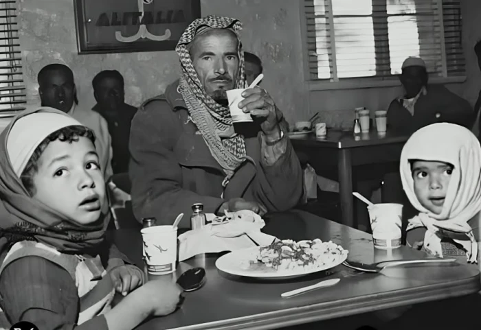 صورة قديمة ونادرة لمواطن مع طفليه تثير تفاعلاً.. والكشف عن مكانها وتاريخ التقاطها