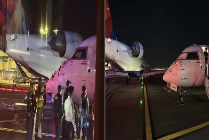 بالفيديو.. لحظة تصادم طائرتين في مطار لاغوارديا بنيويورك وانفصال جناح إحداهما!