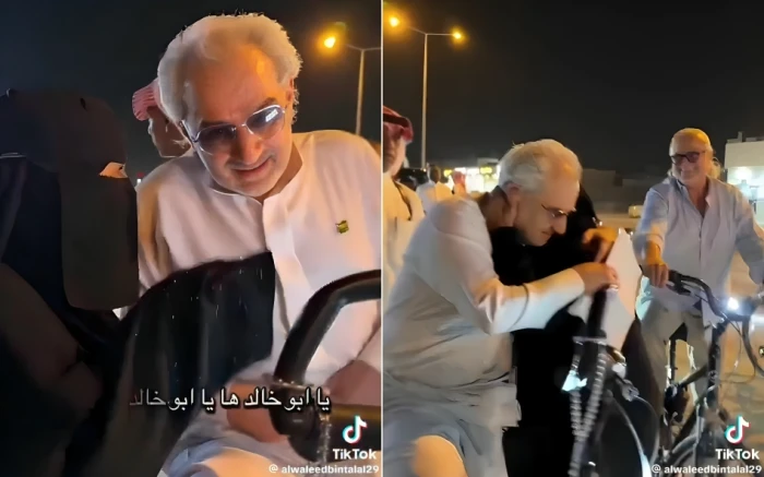 قال لامرأة "والله لأعطيك سيارة".. بالفيديو: الوليد بن طلال يقود دراجة في أحد شوارع الرياض ويتوقف لالتقاط الصور مع المواطنين وتلقي طلباتهم