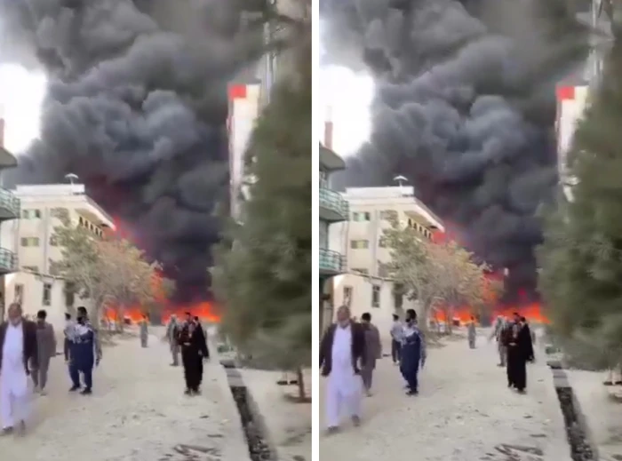 بالفيديو: انفجار ضخم وتصاعد النيران وسط العاصمة الأفغانية كابول بعد استهدافها بضربة جوية باكستانية