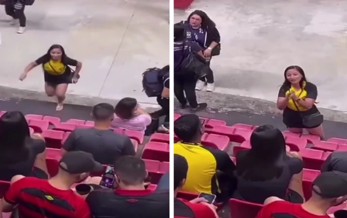 بالفيديو: ردة فعل فتاة برازيلية ضبطت صديقها يخونها مع أخرى في مباراة كرة قدم