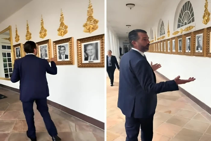 بالفيديو.. نجل ترامب يسخر من بايدن أثناء استعراضه صور الرؤساء الأميركيين