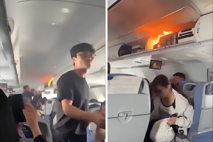 بالفيديو.. اشتعال النيران داخل طائرة صينية بسبب بطارية ليثيوم داخل حقيبة مسافر