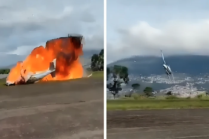 بالفيديو.. تحطم طائرة واشتعال النيران فيها بعد ثواني من إقلاعها  في فنزويلا