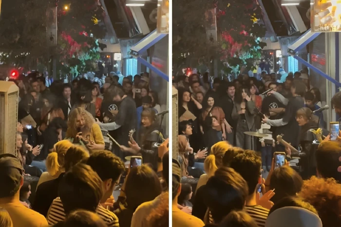 بالفيديو.. إيرانيون يرقصون على أنغام موسيقى غربية صاخبة والنساء بدون حجاب في أحد شوارع طهران