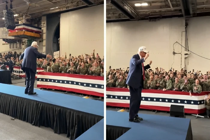 بالفيديو.. ترامب يشارك جنوده برقصته الشهيرة على متن حاملة الطائرات جورج واشنطن في اليابان