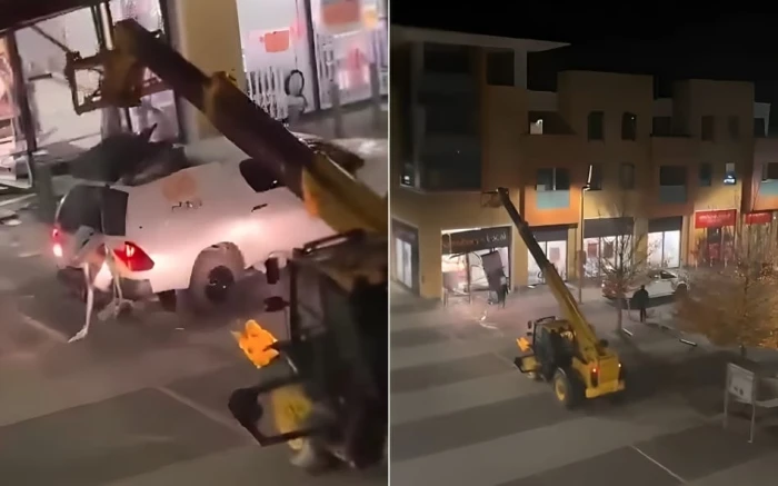 بالفيديو: لصوص يسرقون صرافاً في بريطانيا باستخدام رافعة.. ومفاجأة بعد الكشف عن محتوى الصراف