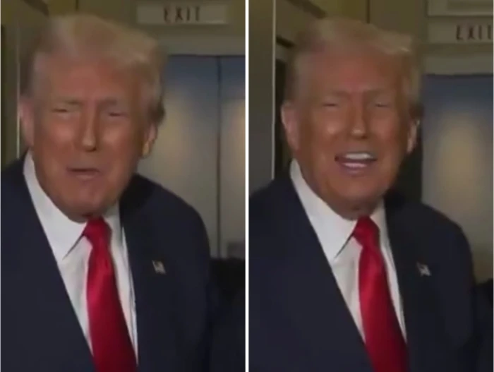 بالفيديو.. "ترامب" يمازح الصحفيين بسبب اهتزاز الطائرة: "سيكون مظهرنا سيء على التلفاز"