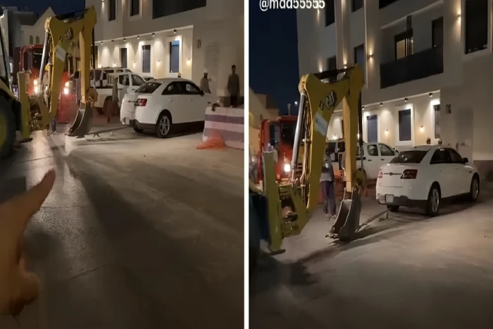 " الله يعوضك يا راعي التورس".. فيديو لعمال شركة يسحبون سيارة جديدة متوقفة أمام منزل  بـ "بوكلين"