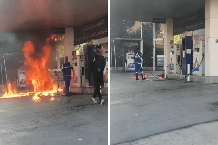 بالفيديو.. عامل مصري يشعل النار داخل محطة وقود في لبنان انتقامًا من فتاة رفضت الارتباط به!
