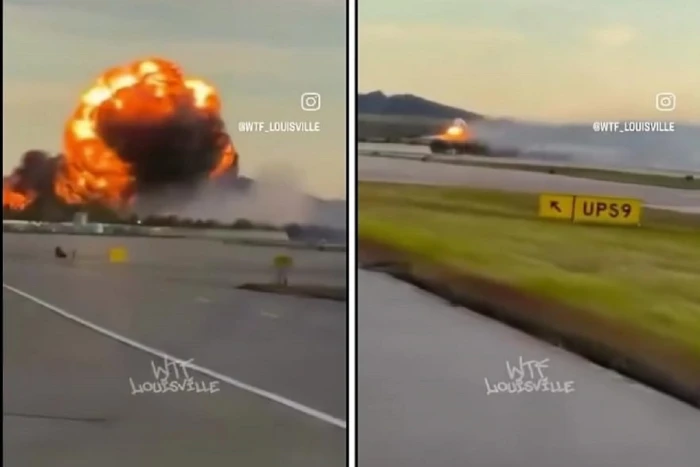 بالفيديو: تحطم طائرة  أمريكية  بعد إقلاعها من مطار "محمد علي"  في كنتاكي .. وانفجار ضخم بسبب 25 ألف جالون من الوقود