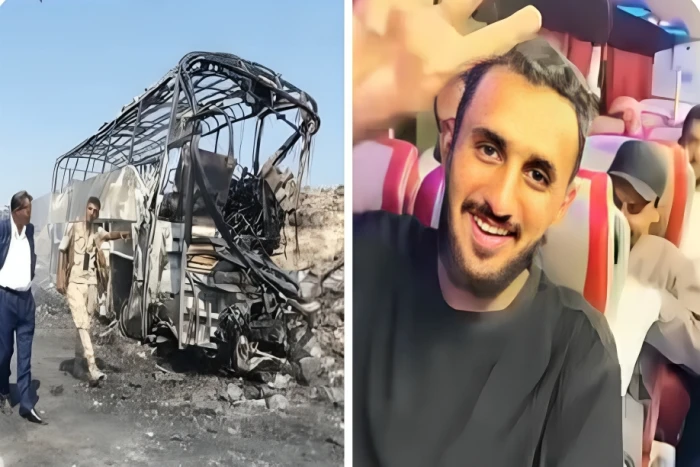 بالفيديو: وفاة 35 يمنيًا في حادث مروع بعد عودتهم من السعودية واحتراق الحافلة بالكامل