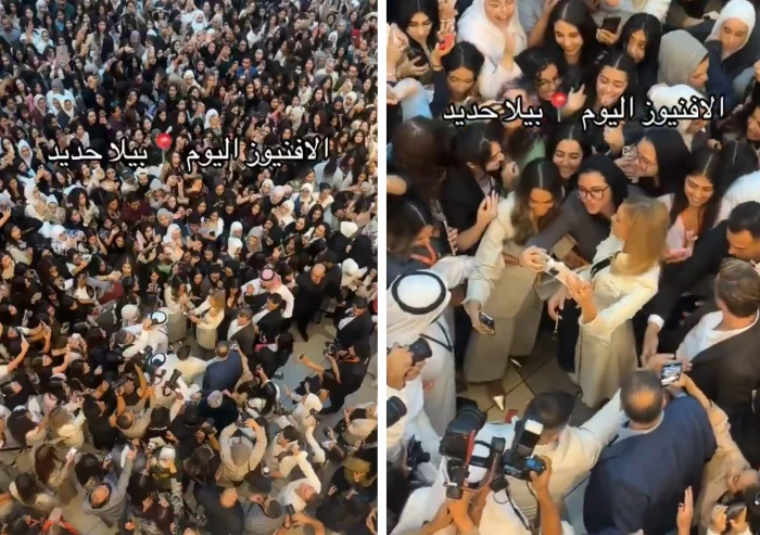 الكويت.. بالفيديو: ازدحام وتدافع الفتيات لالتقاط الصور مع عارضة الأزياء "بيلا حديد" في افتتاح متجر أدوات تجميل