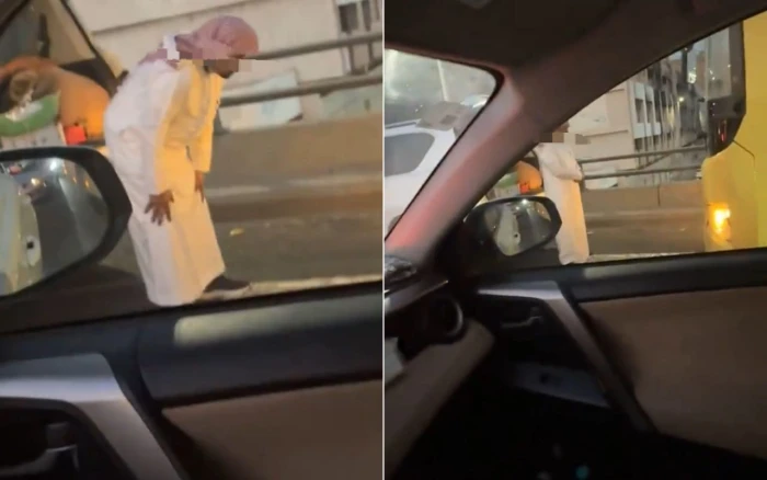 بالفيديو: قائد سيارة يتوقف فوق كوبري ويصلي وسط الطريق