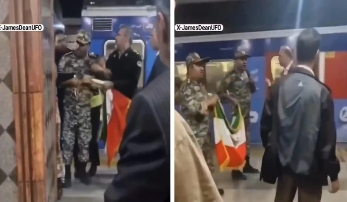 بالفيديو: لحظة القبض على الضابطين الإيرانيين اللذين رفعا علم الحقبة الملكية في مترو طهران
