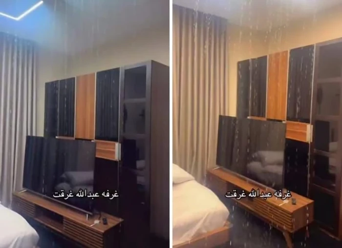 بالفيديو: تسرب المياه من سقف غرفة في منزل بأبحر الشمالية بسبب الأمطار الغزيرة  على جدة