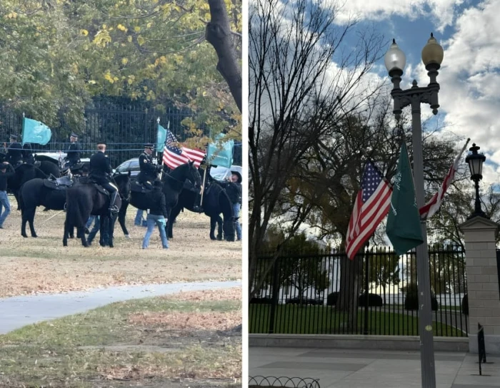 بالصور: بروفات الخيالة الأمريكية  أمام البيت الأبيض ورفع أعلام السعودية استعداداً لزيارة ولي العهد