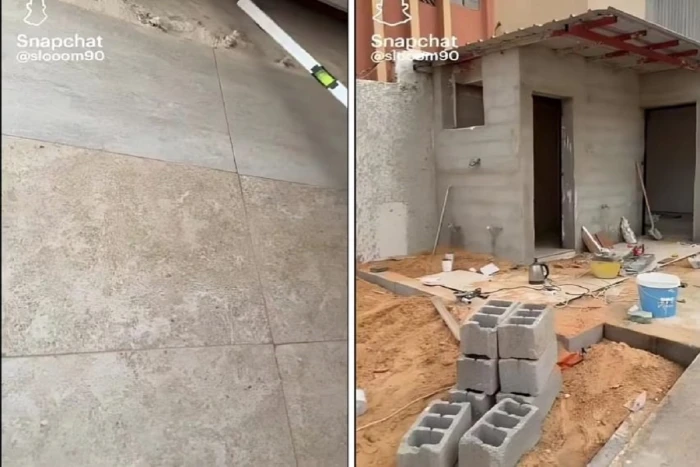 “غاب يومين لعب بالدنيا”.. بالفيديو: المقاول خميس يفاجئ مواطنًا بتكملة حائط حمام منزله ببلاط مختلف ويكشف السبب