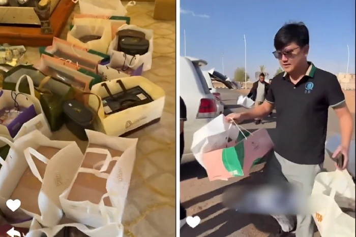 بالفيديو.. صينيون يقدمون الهدايا للشباب السعوديين الذين أنقذوهم من السيول في حائل