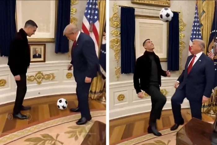 بالفيديو: ترامب يشارك فيديو معدل بالذكاء الاصطناعي وهو يلعب الكرة مع رونالدو في المكتب البيضاوي