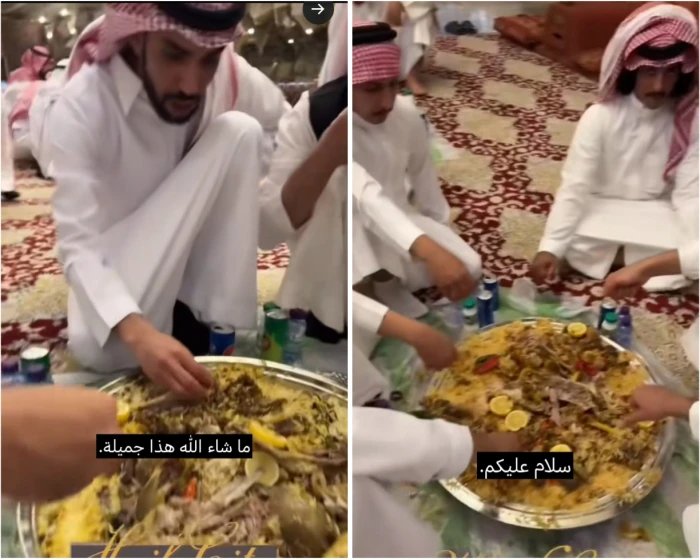 بالفيديو.. طلب غريب من معزب لضيوفه أثناء تناول الطعام! .. ويعلق : هذه العادة اشتهر بها أهل حائل