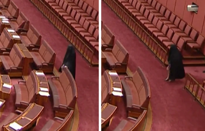 فيديو جديد يوثق لحظة اقتحام السياسية "بولين هانسون" قاعة البرلمان الأسترالي مرتدية النقاب