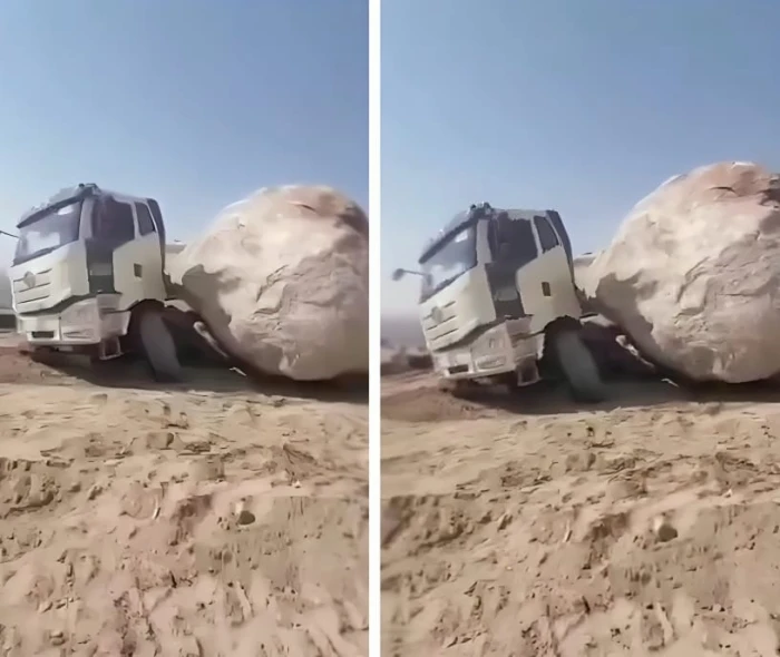 بالفيديو: صخرة عملاقة تسقط على قلاب في جبال مكة.. ونجاة السائق بأعجوبة