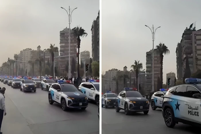 بالفيديو.. استعراض مركبات الشرطة السورية بالهوية البصرية الجديدة في شوارع دمشق