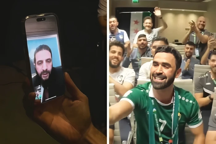 بالفيديو.. الشرع لمنتخب سوريا  لكرة القدم : إنتو بس شدّوا حيلكم ورح أوصلكوا لكأس العالم