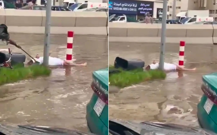 فيديو متداول لوفاة مواطن صعقاً بالكهرباء بعد لمس عمود إنارة أثناء هطول الأمطار في جدة