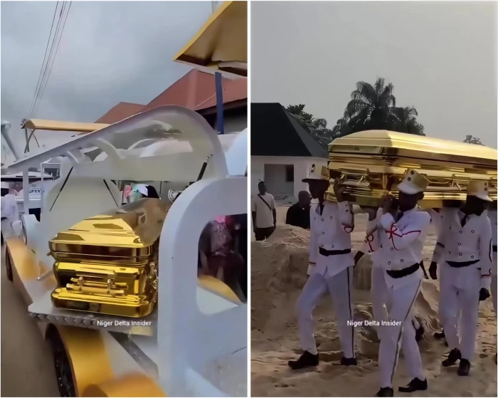 بالفيديو.. "نيجيري" يحضر تابوتا ذهبيا بقيمة 103 آلاف دولار لدفن والدته البالغة 104 أعوام