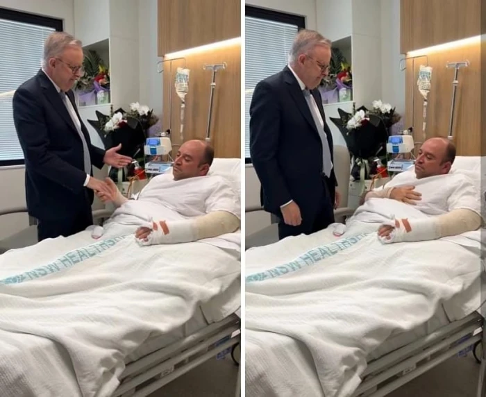 «أنت بطل أسترالي».. بالفيديو.. رئيس وزراء أستراليا يزور أحمد الأحمد بعد تصديه للهجوم المسلح في سيدني