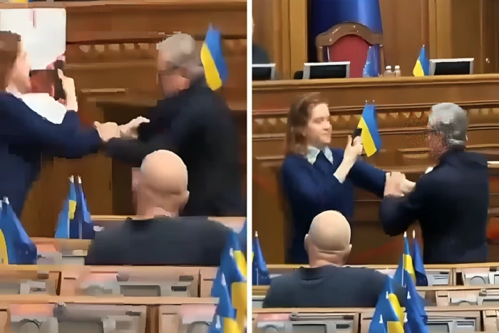 بالفيديو.. عراك بالأيدي بين نائبة وزميلها داخل البرلمان الأوكراني