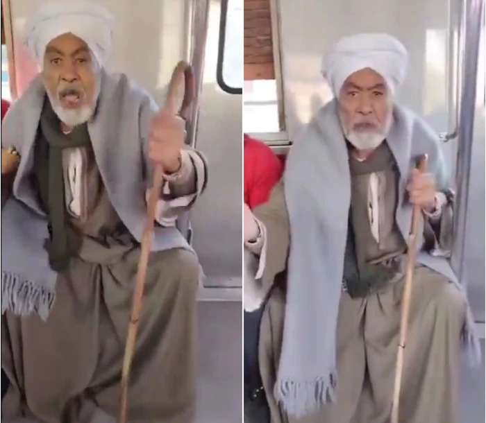 «ينفع تقعدي كده مفيش احترام للرجالة».. بالفيديو: مصري صعيدي يصرخ في وجه امرأة وضعت رجل على رجل  أمامه داخل قطار