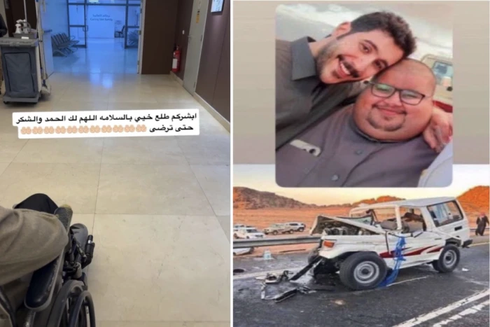 "ظهر على كرسي متحرك".. صورة متداولة لخروج "أبو حصة" من المستشفى بعد تعرضه لحادث ووفاة أبو مرداع في حائل