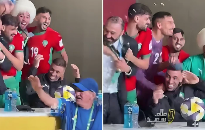 مؤتمر صحفي تحول لمقلب.. بالفيديو: لاعبو المغرب يرشون حمدالله بالمياه بعد التتويج بكأس العرب.. والفريان يشارك