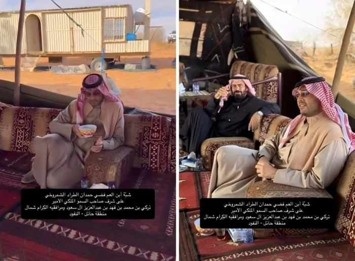 «أبشر بفحل من عندنا يسرك ويعمر الإبل».. بالفيديو.. الأمير تركي بن فهد يهدي "بعير " لمواطن خلال زيارته له في حائل