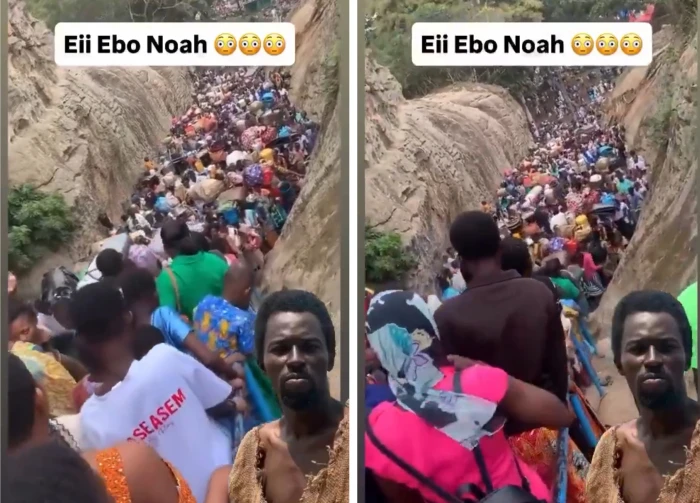 بعدما زعم حدوث طوفان غداً الخميس.. فيديو لآلاف السكان في غانا يتوجهون لسفينة بناها مدعي النبوة "إيبوه نوح"