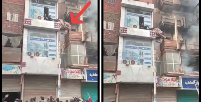 مصر..بالفيديو.. لحظة إنقاذ امرأة باستخدام سلم خشبي بعدما حاصرتها النيران داخل عمارة سكنية