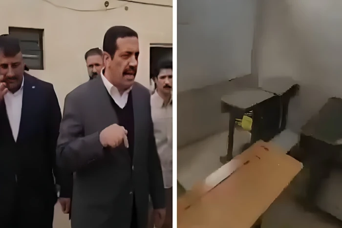 ‏خلال زيارته لإحدى المدارس.. بالفيديو :  نائب عراقي يتفاجأ بتحويل حمام  إلى فصل دراسي للطلاب