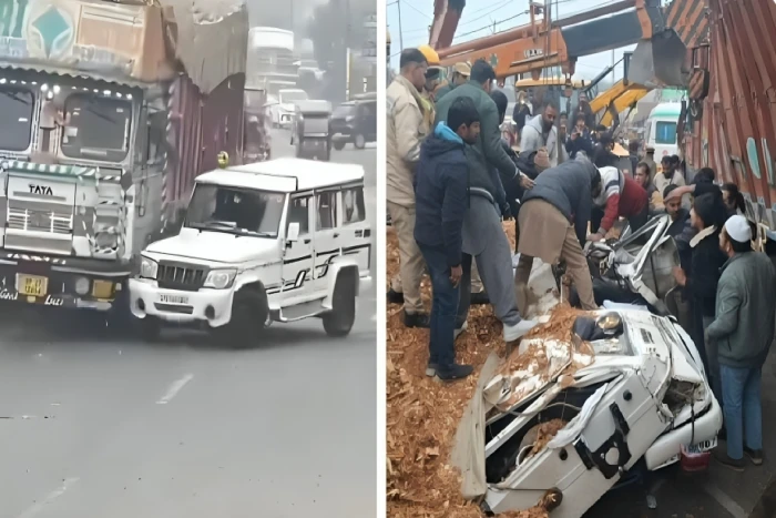 بالفيديو.. انقلاب شاحنة فوق سيارة «بوليرو» يودي بحياة سائقها في الهند