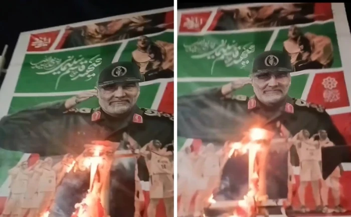 ‏بالفيديو: إيرانيون يحرقون  صورة سليماني في مدينة شيراز  وسط هتاف الموت للنظام الإيراني