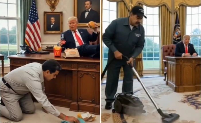 فيديو ساخر مولّد بالذكاء الاصطناعي للرئيس الفنزويلي «مادورو» عامل نظافة في مكتب ترامب