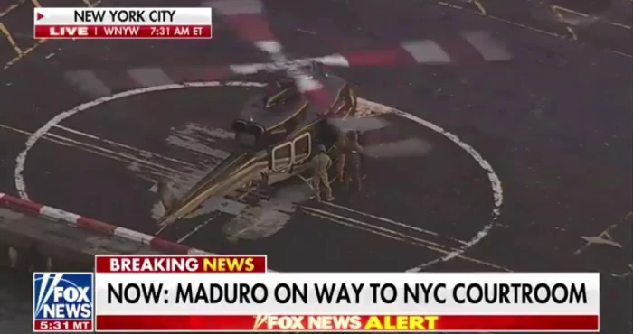 فيديو جديد لحظة إنزال مادورو وزوجته من مروحية واقتيادهما إلى مدرعة  في نيويورك