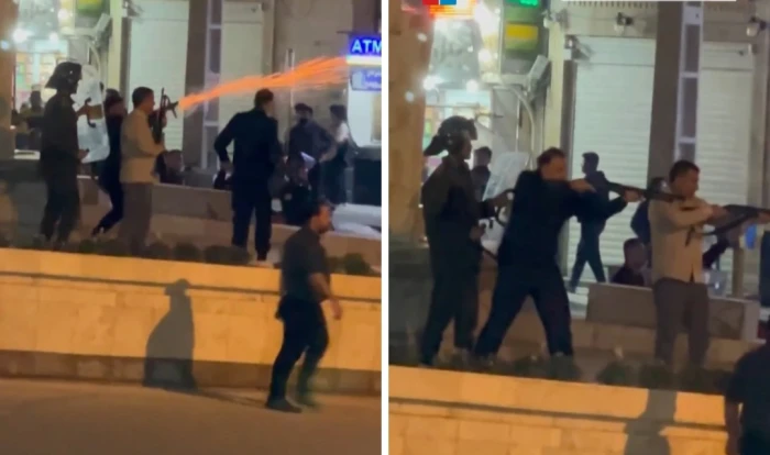 فيديو يوثق مجموعة من الشرطة الإيرانية يطلقون النار على المحتجين في بوشهر