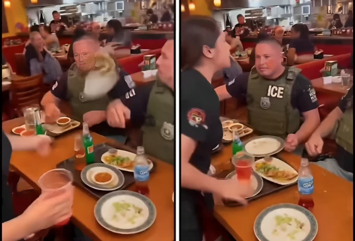 بالفيديو: امرأة من أصول مكسيكية تسكب الطعام على ضباط أمريكيين وتطردهم من مطعم في ولاية أريزونا