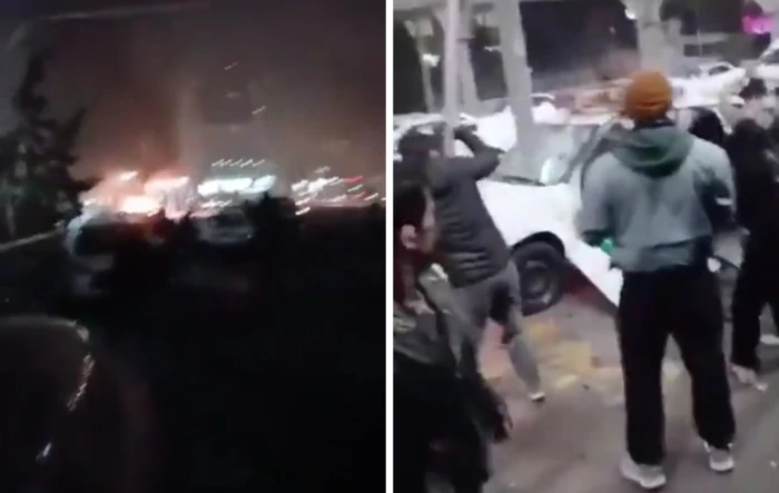 بالفيديو.. متظاهرون إيرانيون يحرقون ويحطمون سيارات تابعة للقوات الأمنية في طهران