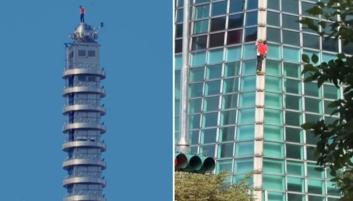 دون حبال أو معدات سلامة.. بالفيديو: متسلق أمريكي يتسلق أطول برج في تايوان