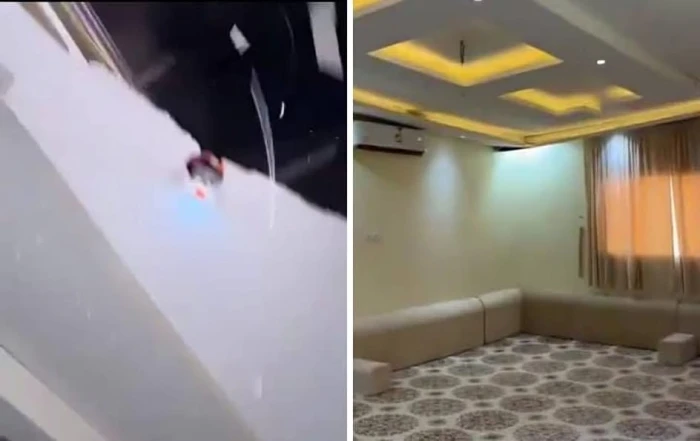 بالفيديو.. لحظة سقوط سقف مجلس بالكامل على الأرض أثناء تصوير مواطن لتشقق في أحد جوانبه